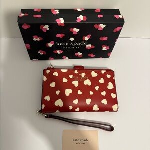 KATE SPADE Staci Heart Pop Printed Boxed Phone Large Wallet With Box